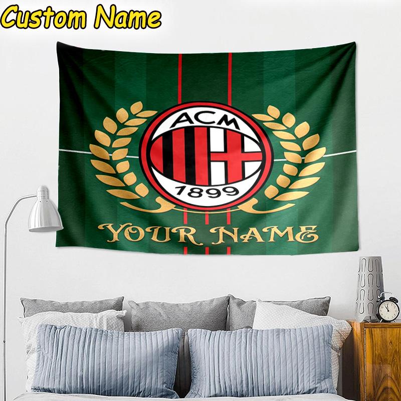 Custom Name Ac Milan Crest Celebration Tapestry Room Decoration Wall Hanging for Living Room Bedroom, dormitory, Birthday and Christmas gifts