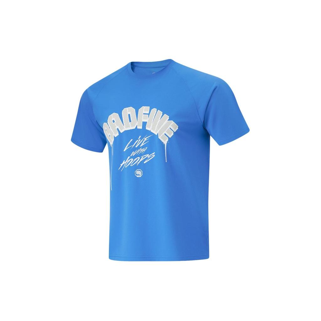 Li-Ning Badfive Letter Print Quick-Dry Short Sleeve T-Shirt Men Tops Interstellar-Blue ATSU437-4