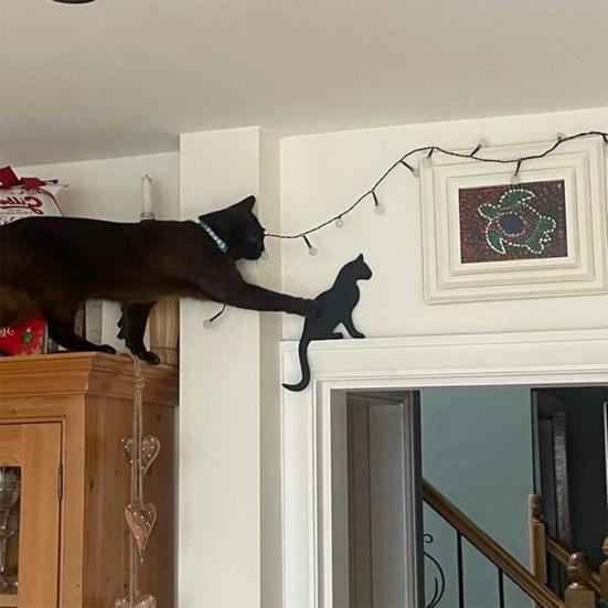 3/4Pcs Halloween Black Cat Decor Wooden Cat Silhouette Door Corner Decor Scary