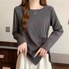 [ODFMCE] t-shirt ladies long sleeve spring cotton Plain color Fashionable Beautiful Relaxing big size is (JP, alphabet, 2XL, gray)