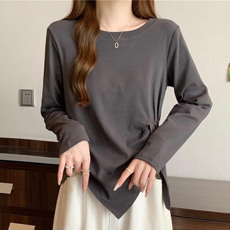 [ODFMCE] t-shirt ladies long sleeve spring cotton Plain color Fashionable Beautiful Relaxing big size is (JP, alphabet, 2XL, gray)