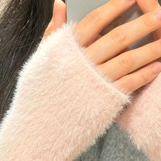 Женские перчатки без пальцев из искусственного меха с отверстием для большого пальца, полупалые перчатки, эластичные, теплые, зимние, для печати, письма, варежки