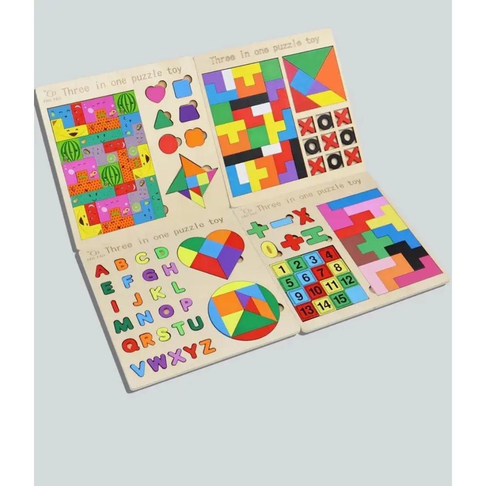 Деревянная игрушка-пазл 3 в 1, распознавание цвета и формы, развивающие игры для детей, деревянные пазлы, игрушки, танграмы для детей