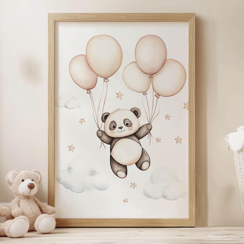 Плакат Улыбающаяся Панда С Шариками Плакат Улыбающаяся Панда С Шариками, 50X70 См, Без Рамы, Премиальный Холст На Подрамнике