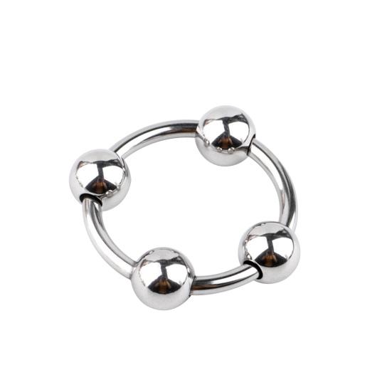 Мужское кольцо для пениса из нержавеющей стали с четырьмя бусинами, кольцо для головки, кольцо для пениса с замком, кольцо для мошонки