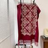 2024 Retro Ethnic Style Embroidered Imitation Cashmere Scarf - Warm & Versatile Fashion for Autumn/Winter