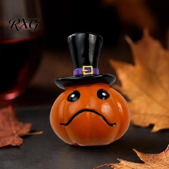 Durable Resin Pumpkin Art Halloween Statue, Spooky Face Figurine for Holiday Seasonal Home Decor Indoor Tabletop, Tiered Tray, Party, Funny Cartoon