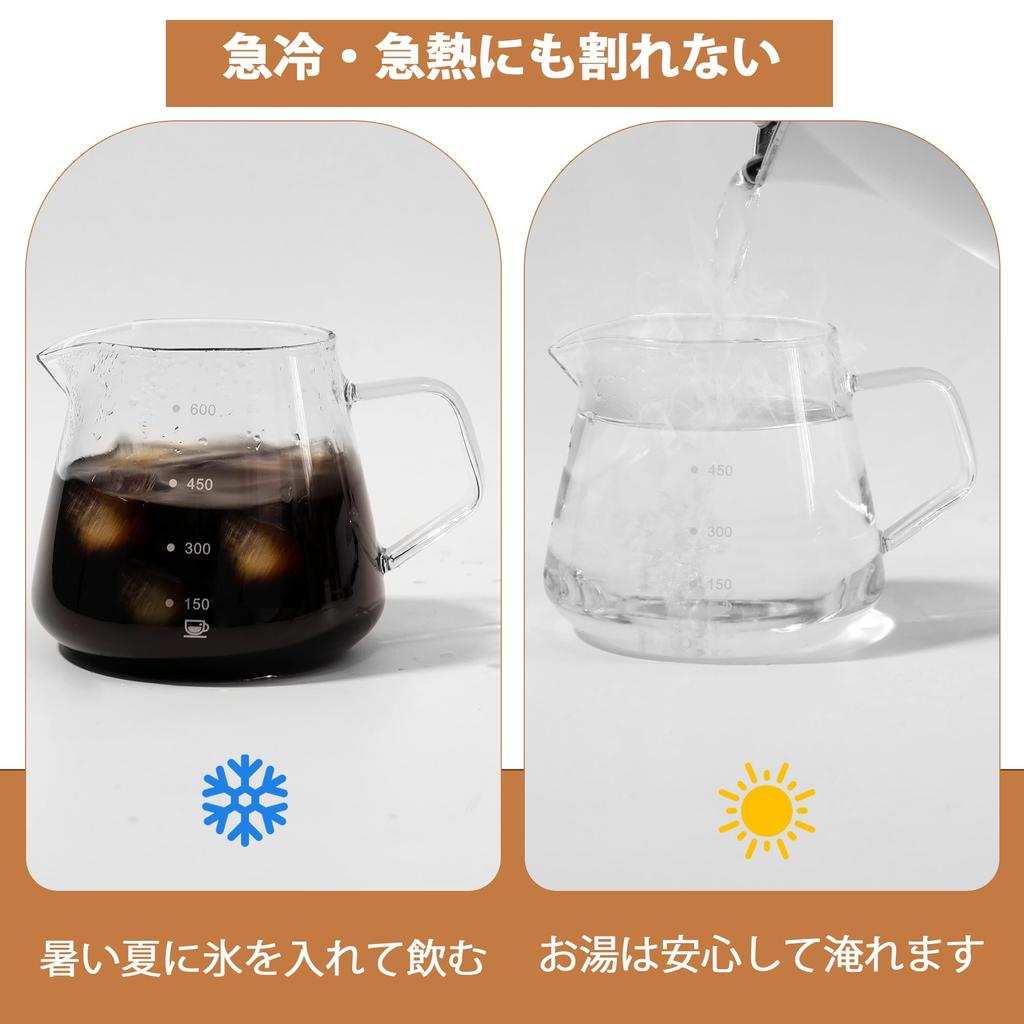 FGIUKC Coffee Glass with Bamboo 600ml Capacity with Serves V60 Coffee Drip Perfect for Cafes and Coffee Shops Server, Heat-Resistant Holder,