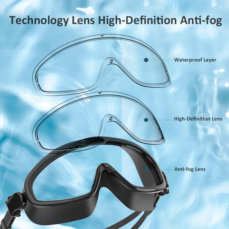 Big Frame Swimming Goggles, Anti Fog Swim Goggle for Men Women, Free-diving Mask, Silicone Waterproof Swim Glasses