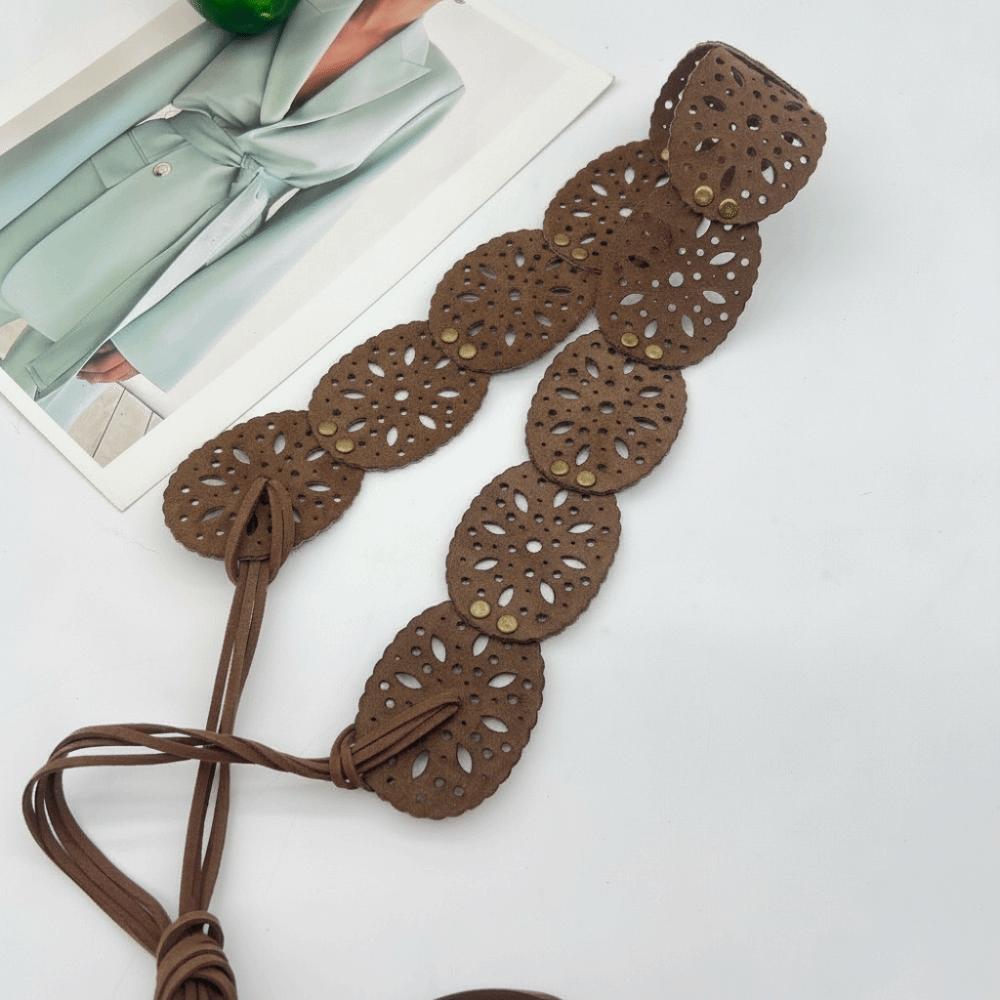 Hollow-out Design Waist Belt Ethnic Style Bohemian Belt Elegant Suede Belt for Women