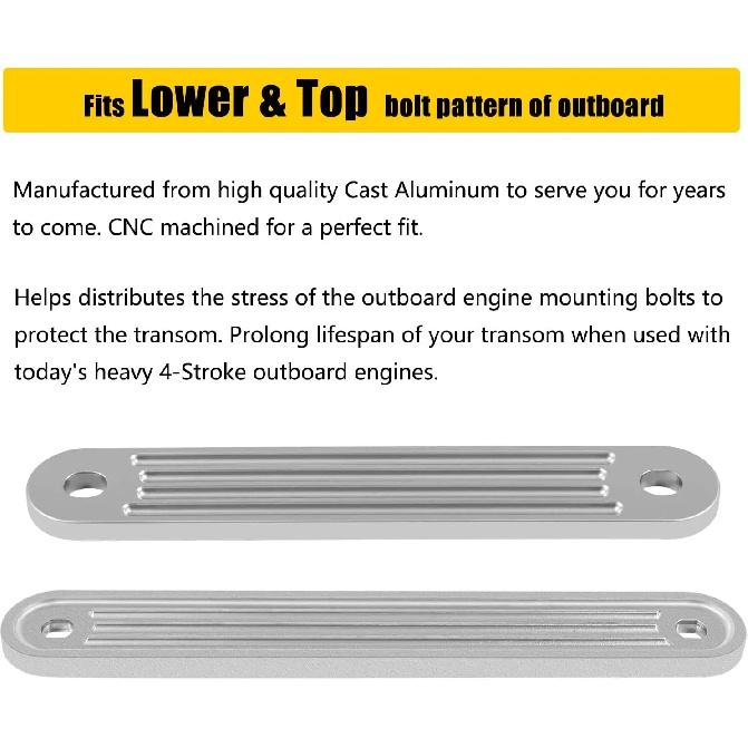TM TSP-1 TSP-2DP Transom Support Plate Kit for Top Support and Lower Support Bolt Holes Size 15” x 2” / 12” x 2” Thickness 3/8”