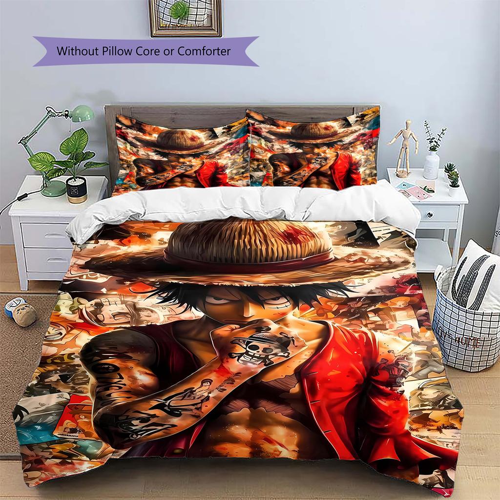 Pirate Anime Pattern Bedding Quilt Set Quilt Cover Pillowcase Home Decoration Gift (1 * duvet cover + 2 * pillowcase, without core)