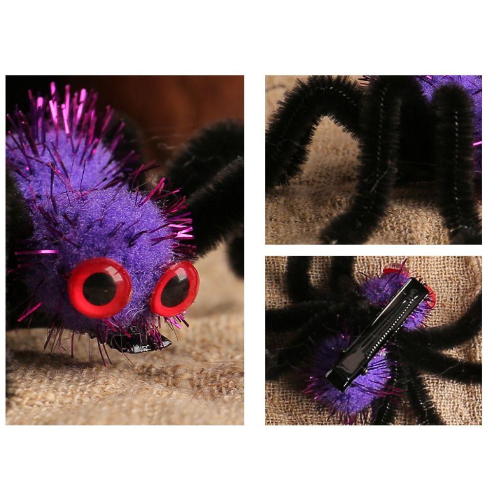 Barrettes Halloween Spider Hair Clips Plastic Plush Spider Hairpin Hair Accessories