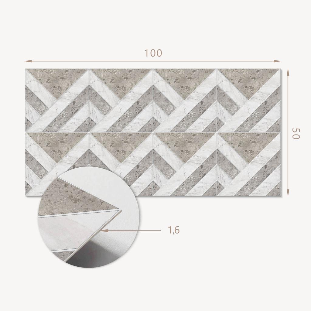 Vinyl Decorative Panel with Graphics for Kitchen or Bathroom 100x50 cm Geometric Pattern in Tiles