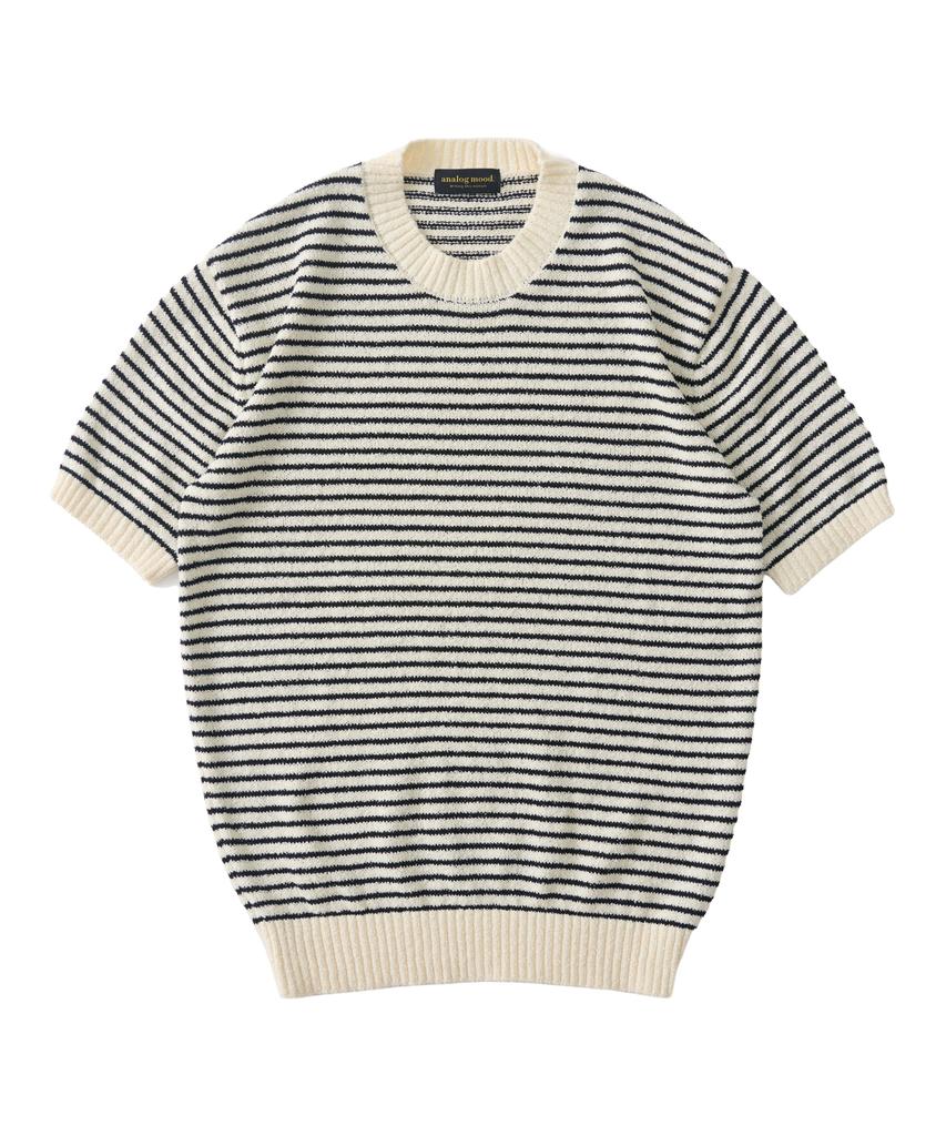 ANALOG MOOD Marine Stripe Round Short Sleeve Knit (Ivory)