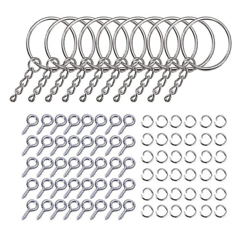 220Pcs Keychain Rings 1 Inch/25mm for Key Chain Rings with 100Pcs Jump Rings and 100Pcs Screw Eye Pins Bulk for DIY Craf