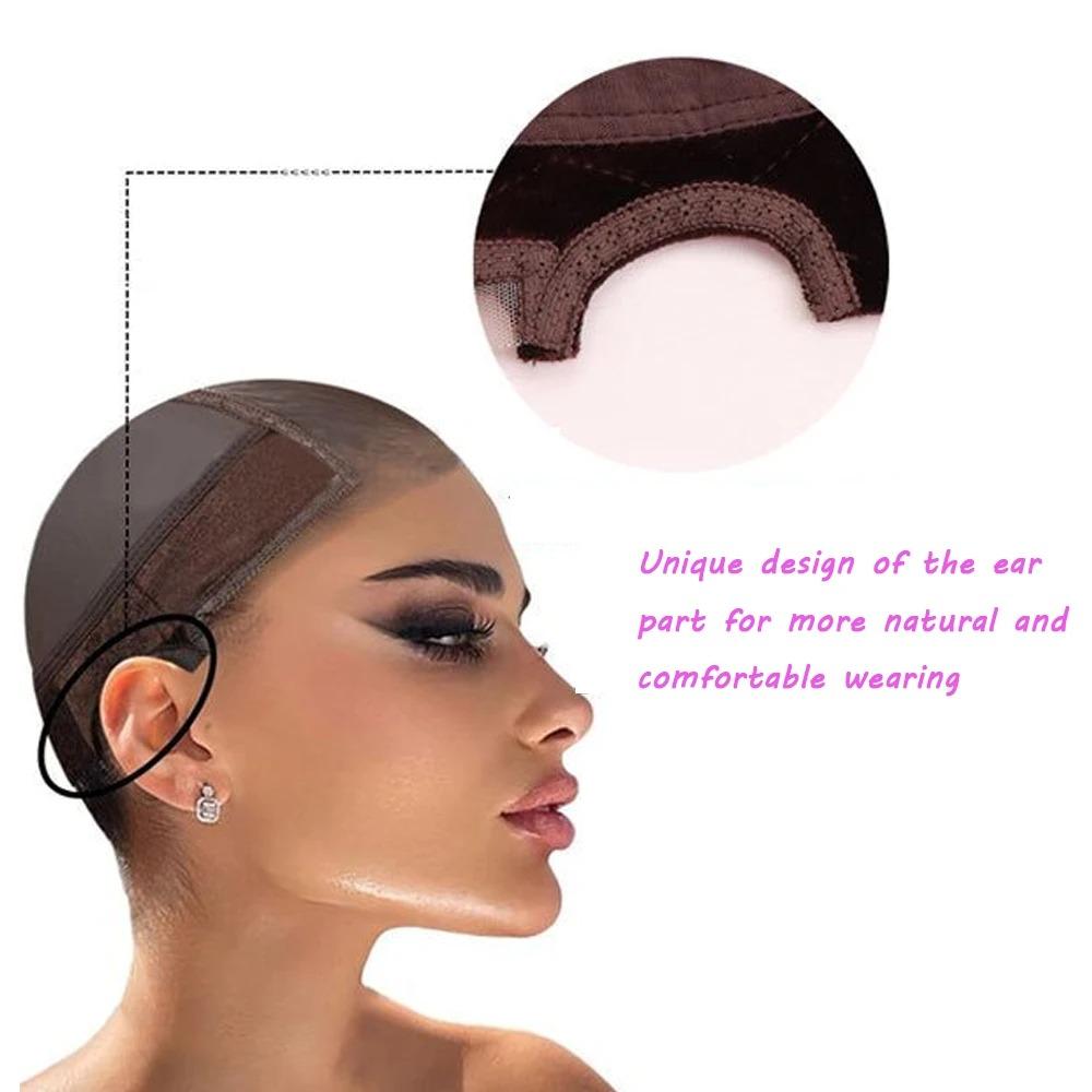 U-образная вентиляционная шапочка для парика с резинкой для захвата, кружевная шапочка для парика, новая купольная сетчатая шапочка для парика без клея