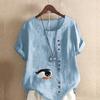 Women's Fashion Penguin Prined Round Neck Short Sleeve T-shirt Casual Cotton Linen Graphic Shirt Leisure Loose Summer Blouse Tops