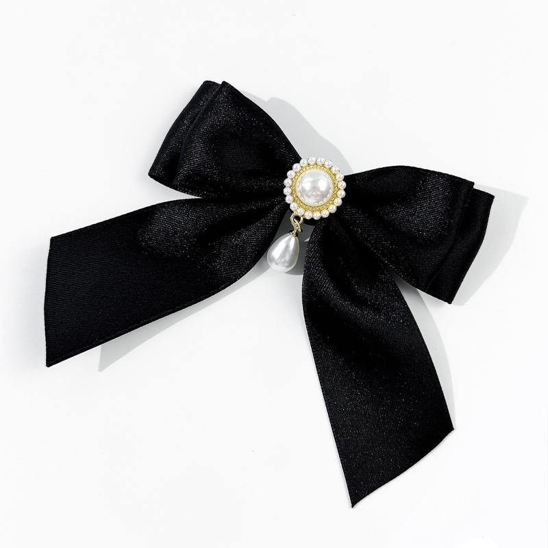 Черная лента бант жемчужная брошь для женщин универсальные булавки для воротника рубашки украшение одежды лента галстук ювелирные аксессуары подарки