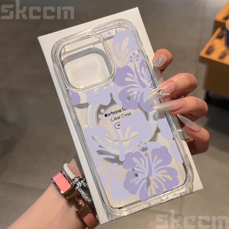 Flower Hibiscus Floral Case For Samsung Galaxy S25 Ultra S24 FE S23 S22 S21 S20 Plus A55 Magsafe Magnetic Wireless Charge Cover