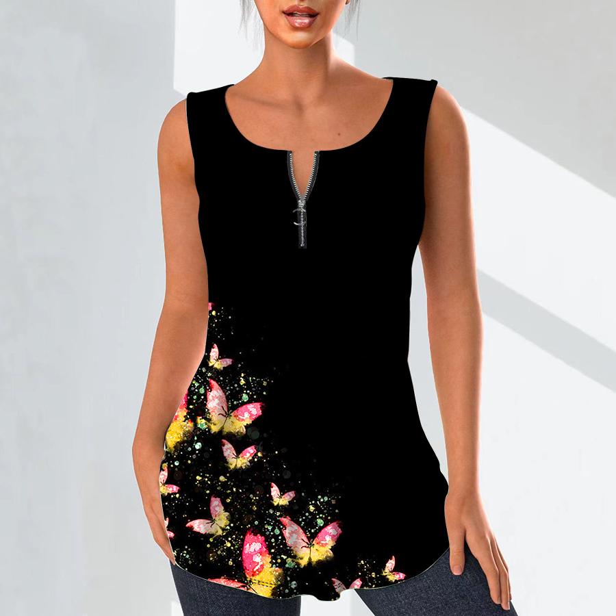 Женская мода рубашки с v-образным вырезом повседневные топы футболка женская 3D красивая жилетка с принтом бабочки плюс размер блузка без рукавов топы на бретелях