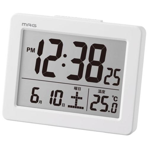 MAG (Mag) Alarm Clock, Compact, Digital, with Thermometer, Calendar, Electronic Sound, Snooze Function, and Light, White Brim, Model T-779A WH-Z, Noah