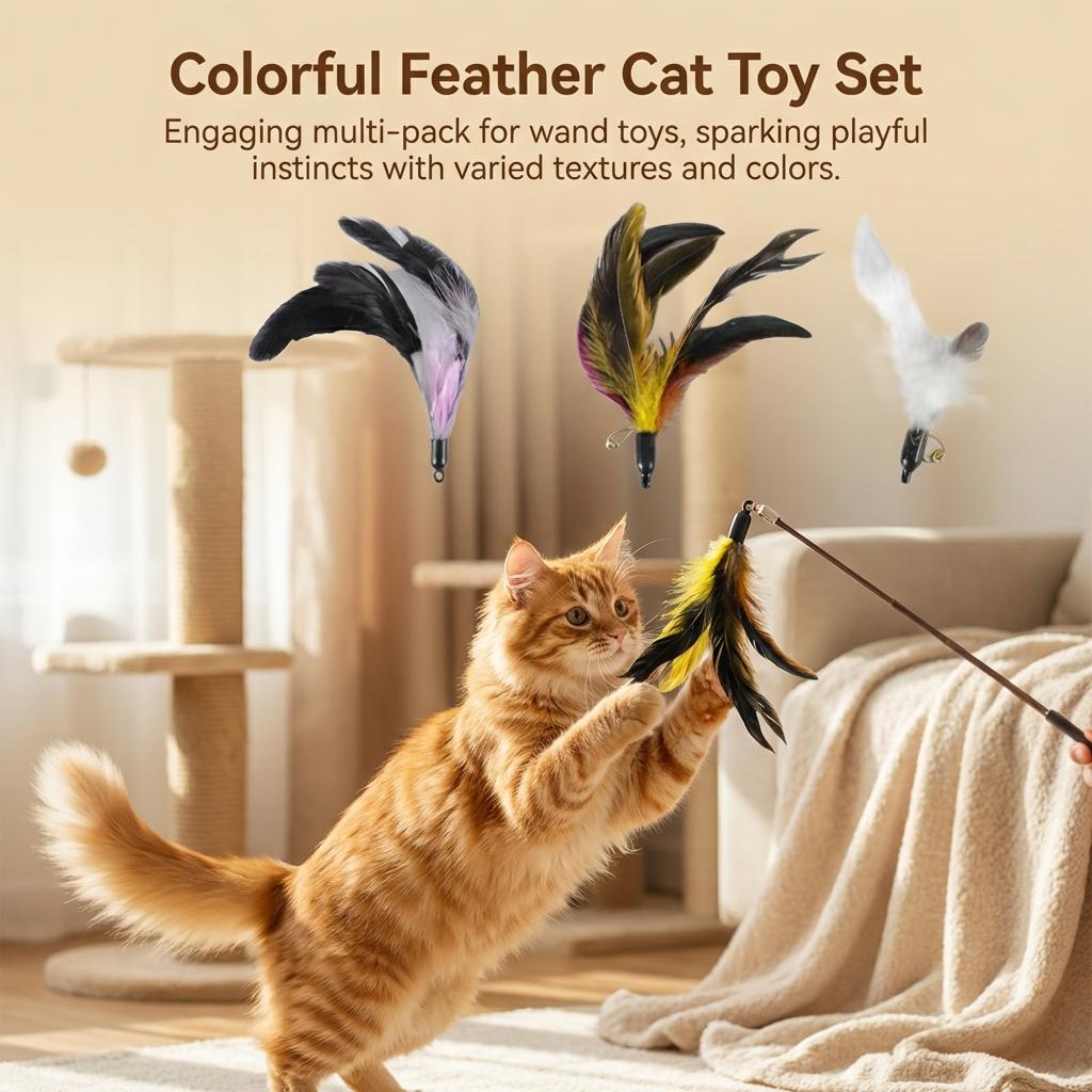 Cat Feathers Teaser Wand Replacement Heads Extendable Design for Pet Entertainment