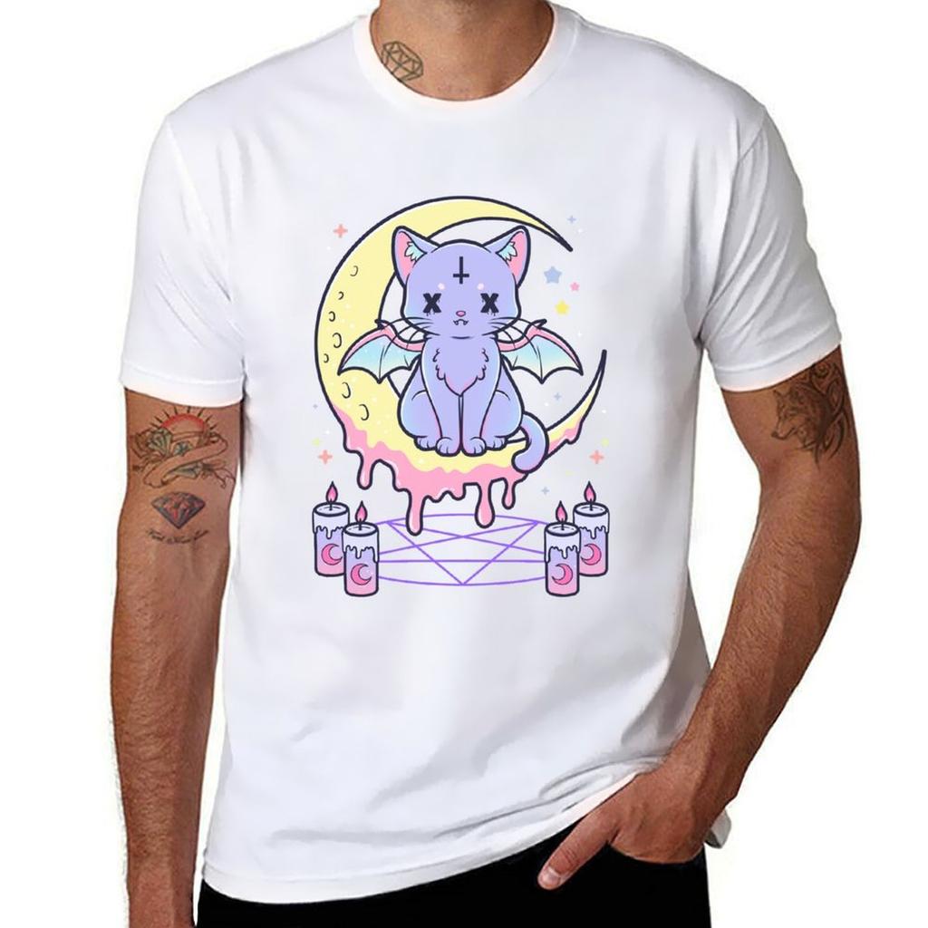 Kawaii Pastel Goth Cute Creepy Occult Cat T-Shirt PerforUnisexce Workout Short Sleeve Tee