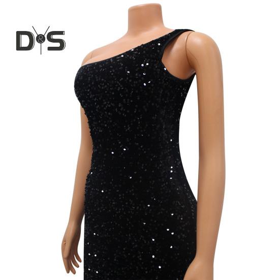 Женское вечернее платье с косым подолом и пайетками, одно скошенное плечо, без рукавов, облегающее, для вечеринки, свадьбы, коктейля, клуба, миди-платье