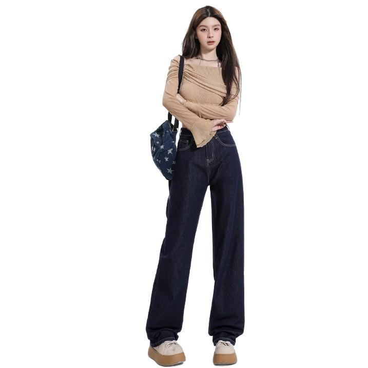 Women's Autumn Jeans: Non-Fading Plush-Lined, Loose Fit, Slimming Narrow or Wide Leg, Floor-Length Style.