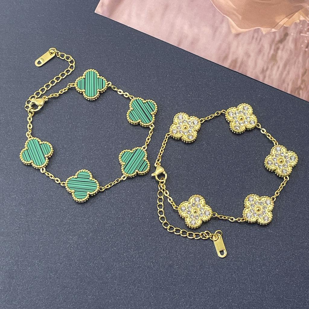 Браслет 15 мм, одна сторона полностью усыпана бриллиантами, другая сторона инкрустирована ракушками, браслет «четырехлистный клевер», вакуумное 18-каратное женское браслет