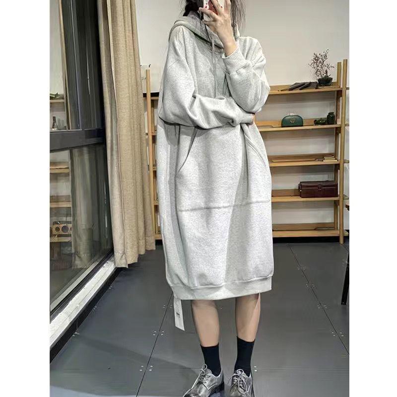 Plus Size Women Autumn Winter Long Dress Loose Casual Oversized Hoodie Hooded Sweatshirts Dresses