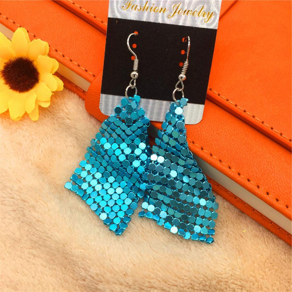 Fashion Earrings Metal Sequins Tassel Earrings Creative New Square Geometric Long Earrings
