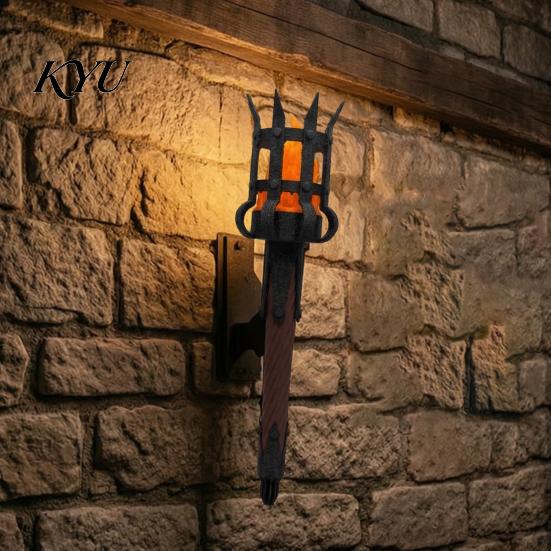 Vintage Torch for Themed Party Medieval Wall Sconce, LED Gothic Castle Decor Lamp, Exhibition Hall Realistic Flickering Flame Light Home Halloween