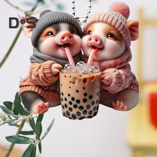 Акриловое мультяшное свинье, подвесное украшение с цепочкой из бисера, зеркало заднего вида, украшение в виде свиньи, брелок, рюкзак, подвеска в виде животного, подарок на день рождения