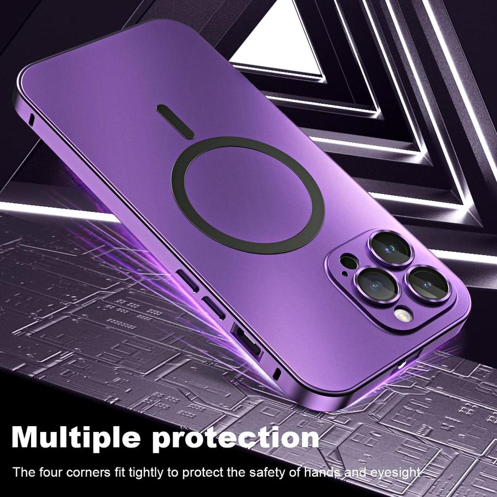 Металлический Магнитный Матовый Чехол Для iPhon 12 13 14 15 16 17 Pro Max 14Plus Чехол Для Magsafe Защитная Пленка для Объектива Алюминиевая Рамка Беспроводная Зарядка