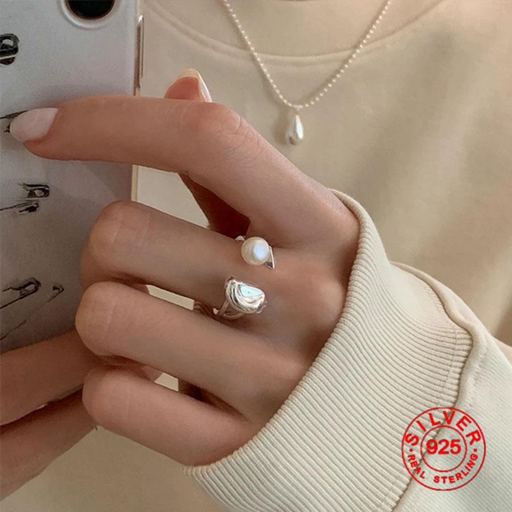 Xiaomi BFCLUB Silver Color Unique Pearl Hug Ring For Women Jewelry Finger Adjustable Open Vintage Ring For Party Birthday Gift
