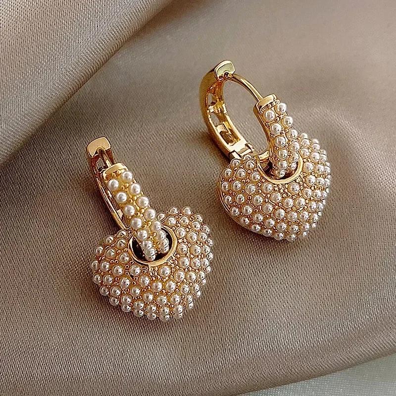 2024 Popular Celebrity Style Creative Earrings Sweet Pearl Peach Heart Love Korean Earrings Woman Fashion Luxury Jewelry