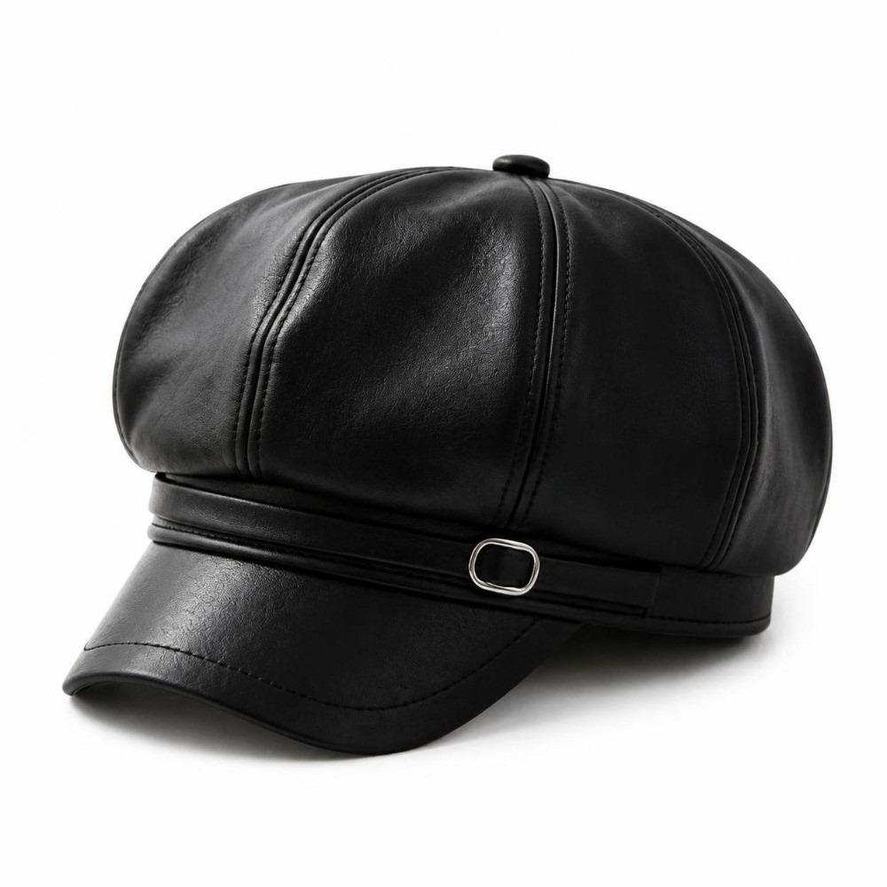 Octagonal Beret Hat Metal Buckle Strap Octagonal Cap Vintage Baker Boy Cap For Women