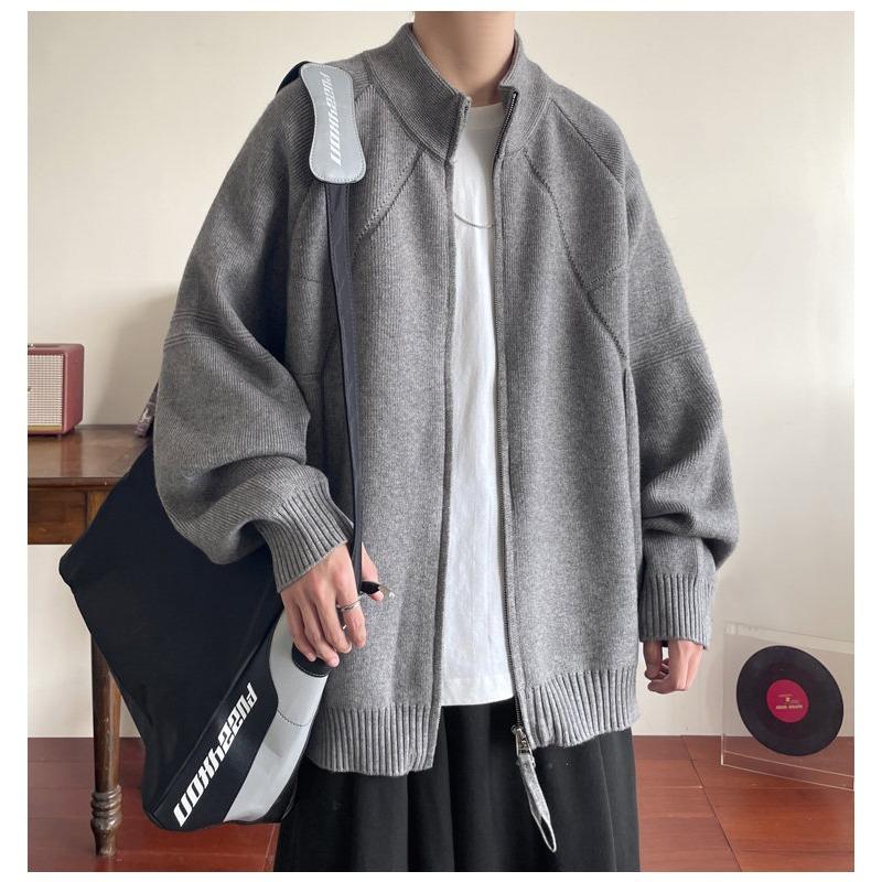 Осенне-зимняя ленивая простая и универсальная однотонная куртка на молнии для мужчин, новый модный бренд High Street, свободный повседневный топ, мужской тренд