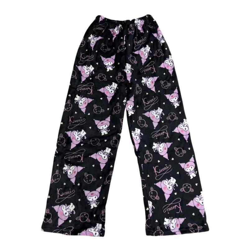 Женские Пижамные Штаны HelloKitty Мультяшные Флисовые Штаны для Отдыха на Хэллоуин Теплые с Флисовой Подкладкой Осень Зима