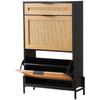 Rattan Shoe Cabinet Shoe Organizer 2 Flip Drawers & 1 Slide Drawer Black