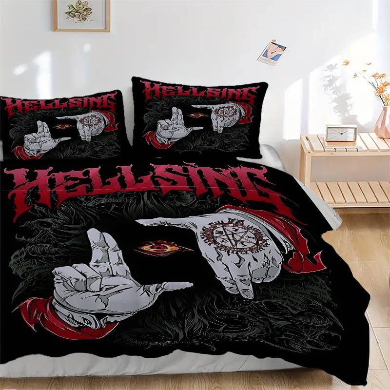 3pcs Hellsing Quilt Cover Set (1 Quilt Cover + 2 Pillowcases Without Pillow Core), High-Definition Printing for Home and Dormitory.H053