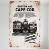 Винтажная металлическая жестяная вывеска Boston and Cape-Cod Rail Service 1961 г. Иллюстрации поездов Ржавый состаренный декор стен для мужской комнаты, бара, дома