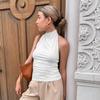 Сексуальный Летний Новый Женский Топ-майка Без Спины Однотонный Без Рукавов Полиэфирное Волокно Трансграничная Одежда