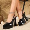 Толстый каблук острый носок водонепроницаемая платформа супер высокий каблук большой размер металлическая пряжка однотонные из лакированной кожи туфли-лодочки с открытой боковой частью женские