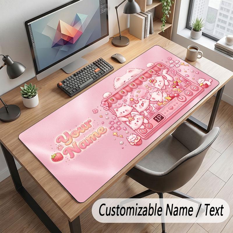 Cat Theme Customized Mouse Pad Personalized Print Name Text Desk Mat For Home Office Table Decor