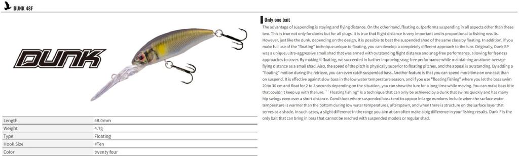 OSP Dunk 48 Floating Deep Diving Minnow Lure PC-10 (2990)