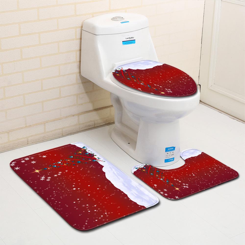 Рождественский коврик для ванной, туалетный трехпредметный набор