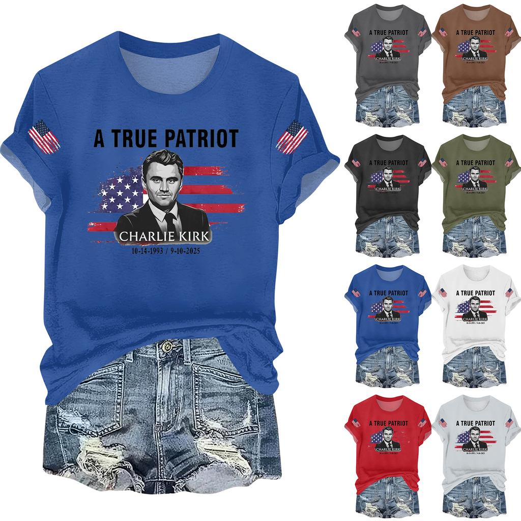 Women's Casual Printed T-shirt Round Neck Pullover Short Sleeve Top